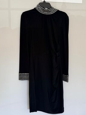 Eliza J Black Long Sleeve Dress with Rhinestone-Style Trim